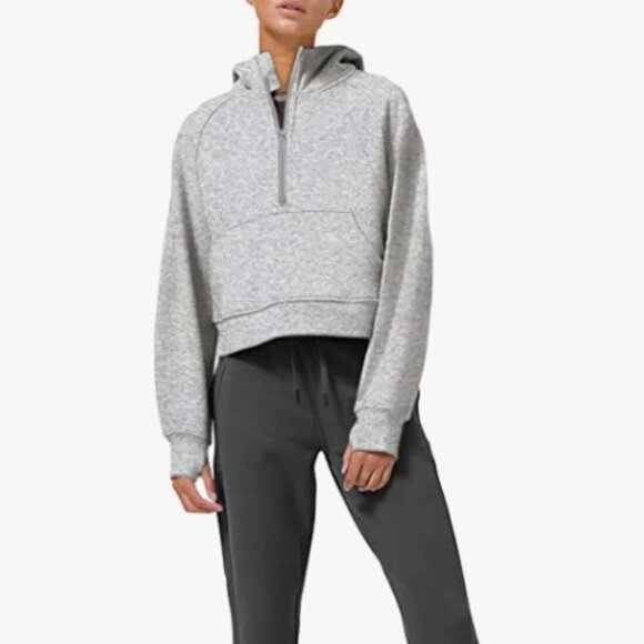 Half Zipper Hoodie Fleece Lined Hooded Sweatshirts Long Sleeve Crop Top - Picture 8 of 9